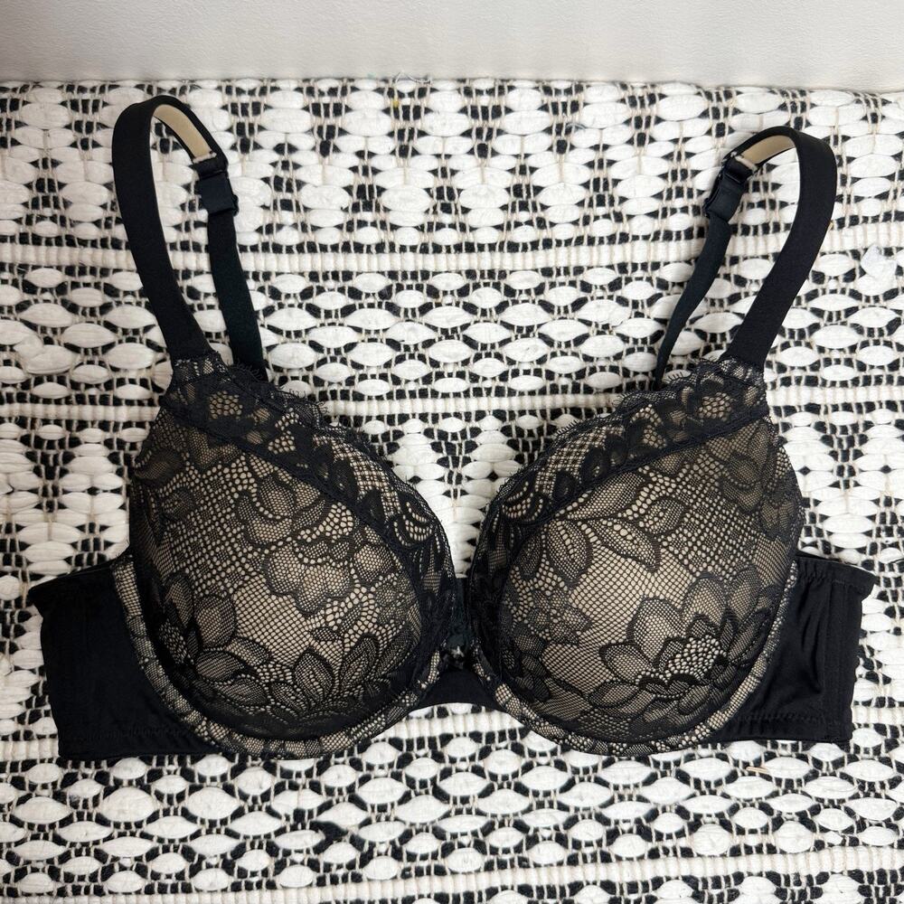 Cacique Boost Plunge Bra Lace Push Up Underwire Adjustable Strap Size 40C